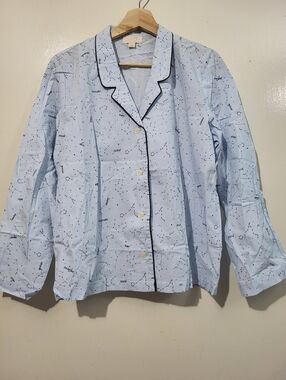 LOVE By Gap Light Blue Constellation-Print Long-Sleeve Pajama Shirt Zodiac Signs